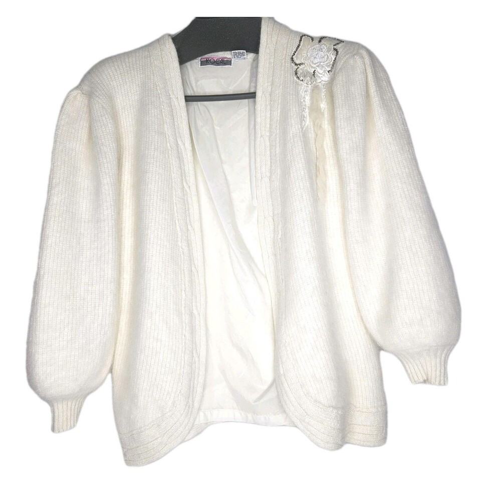 Vintage KOCAL White Angora Cardigan, Made In Korea, Womens Large